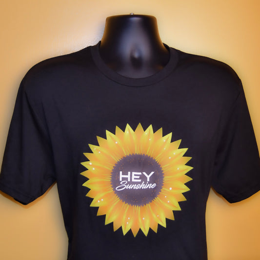 Men's 'Hey Sunshine" Large Sunflower Short Sleeve Crew Neck T-Shirt