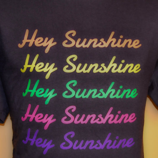 Men's 'Hey Sunshine" Rainbow Script Short Sleeve Crew Neck T-Shirt