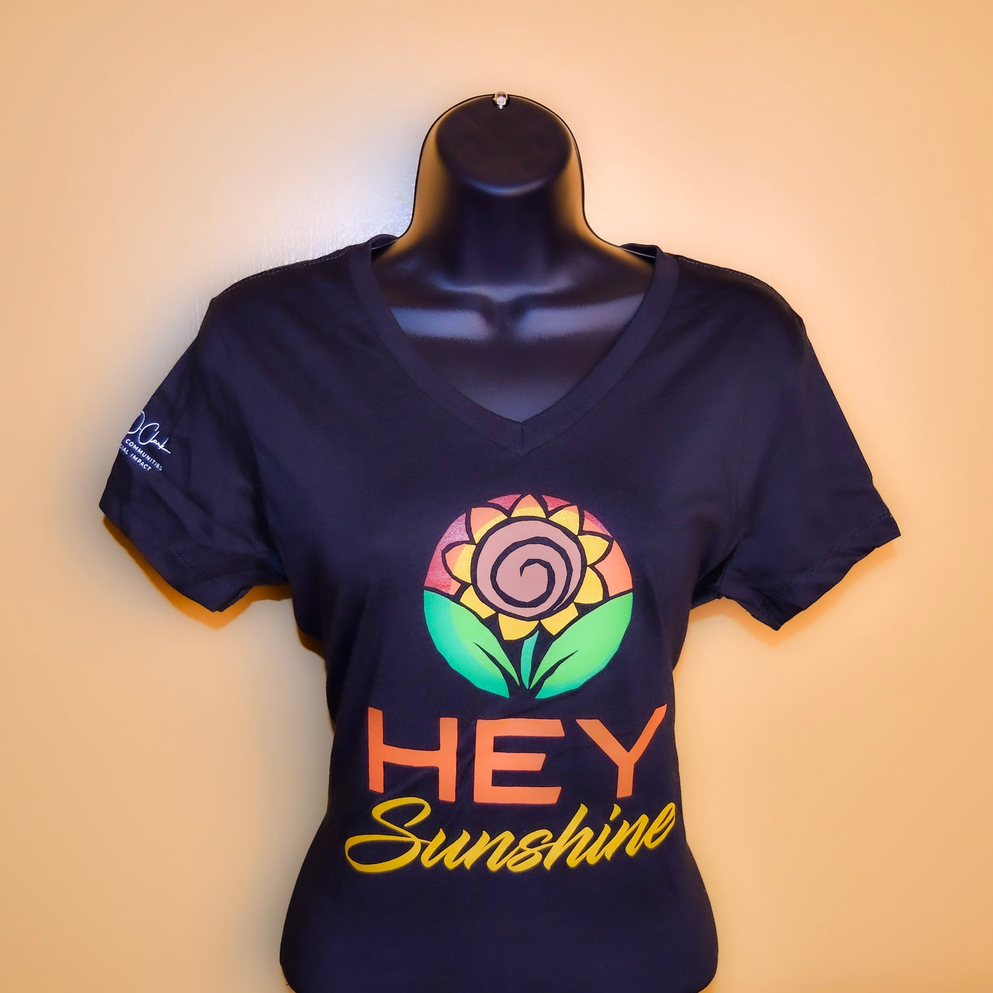 Women's 'Hey Sunshine" Small Sunflower Short Sleeve V-Neck T-Shirt